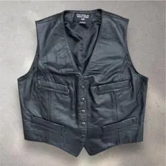 美品 90s Ralph Lauren レザー ベスト M 牛革 黒 ブラック