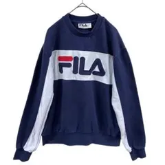 フィラ　メンズトレーナー　スウェット　S　青×白　裏起毛　カジュアル【2086】