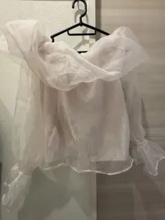 NICE CLAUP シアーシャツ ブラウス ボリューム袖 オフショル 2WAY