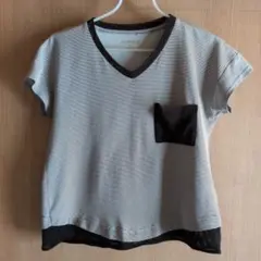 DANSKIN ボーダー 半袖Tシャツ ポケット付きのサムネイル