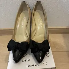 DIANA リボン付きハイヒール ベージュ/ブラック