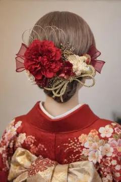 成人式　髪飾り　金箔付き　和装　振袖　卒業式　袴　ヘッドドレス　水引　レッド