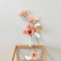 ウエディングブーケ ガーベラ カラー バレエコア 前撮り 結婚式 ブートニア