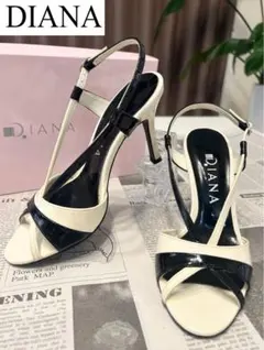 DIANA　バイカラー　エナメル　ストラップ サンダル　白　黒　22cm