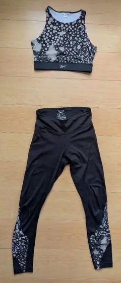 Reebok Lサイズ スポーツブラとレギンスセット　ブラック/グレー