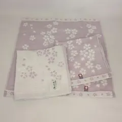 今治タオル 桜の花柄 薄紫色タオルハンカチ 3枚セット