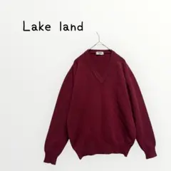 【Lakeland 】バーガンディ Vネックニット セーター　トップス