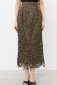 rienda リエンダ　ボタニカルケミカルレースタイトスカート　S カーキ