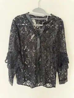 ZARA　ザラ　ブラウス　シャツ　花柄　レース　シースルー　黒　ブラック