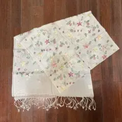 花柄刺繍 ストール 薄いベージュ