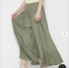 PLSTタックギャザーワイドパンツ　オリーブ(Lサイズ)