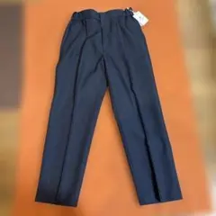 ネイビーのデニム調スラックス ウエストゴム