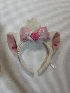 耳付きカチューシャ ピンクリボン付き