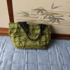 オリーブグリーン プリーツ トートバッグ