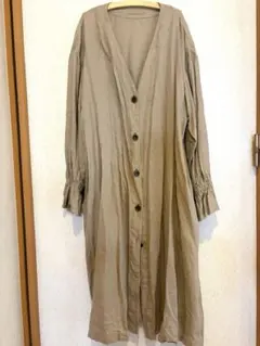 GU リネンレーヨンライトコート　ノーカラー　ベージュ