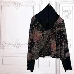 90sヴィンテージ縮緬和柄モックネックトップス着物古着オリエンタル 