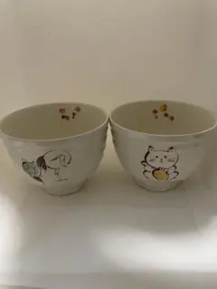 たち吉　めでた尽くしシリーズ　招き猫柄　鶴亀柄　茶碗　2個セットのサムネイル