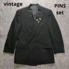 vintage ダブル テーラードジャケット 2点セット ピンズ 黒 ストライプ