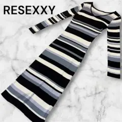 RESEXXY リゼクシー ニットワンピース Vネック リブ タイト ボーダー