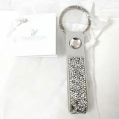 キラキラ　Swarovski　キーリング　レザー　クリア　未使用　袋付き