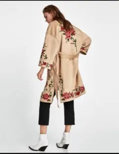 新品☆ZARA ザラ フラワー刺繍入りロングコート XS