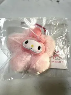マイメロディ ファー フラワー キーホルダー ピンク カラナビ付き