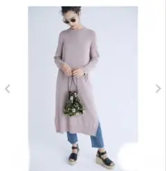 【セール】ミラオーウェン　袖リボンニットワンピース　ベージュ　フリー