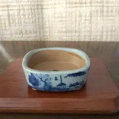 ミニ盆栽鉢・植木鉢・山水画・撫で角・丸藤・多肉植物