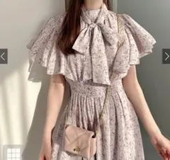 GRL　花柄フリルスリーブボウタイフレアワンピース[tt007]