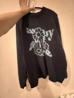 フラワー柄 クルーネックニット ブラック