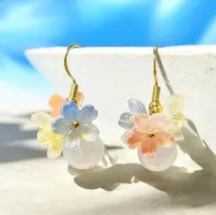 お試し価格！75.天然石揺れるピアス・フラワーピアス・アレルギー対応