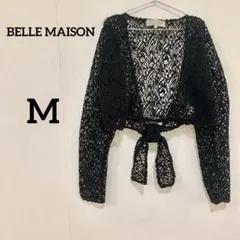 【BELLE MAISON】 透かし編み レース リボンボレロ カーディガン 黒のサムネイル