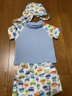 水着3点セット帽子/半袖ラッシュガード/おむつ機能付きパンツトランクスタイプ