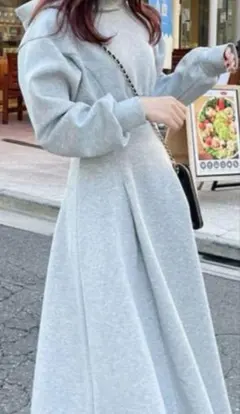 one after another NICECLAUPフード付きグレーワンピース