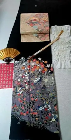 む--みん様ご専用❇️友禅手描　正絹黒留め袖　比翼仕立て８点フルセットA809