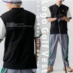 アンティカantiqua★golfロゴゴルフベスト★ブラック★男女兼用