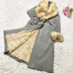 【美品】Josephine レザーコート フォックスファー ベルト付き グレー
