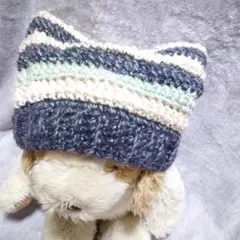 .猫耳ミントグレー　ニット帽