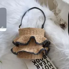 新品♡importフリルデザイン ラタン かごバッグ