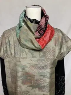 着物リメイク//大島紬//チュニック　スヌード付きNO327 Mサイズ