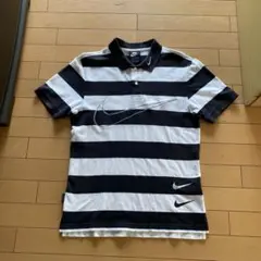 NIKE NSW Swoosh Poloナイキボーダー柄半袖ポロシャツS黒×白