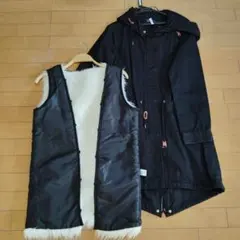 ブラックモッズコートとインナーベストの2点セット　FRED PERRY