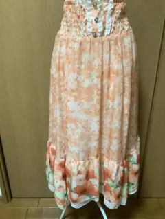 アクシーズファム 2wayフレアスカート 花柄 オレンジ系