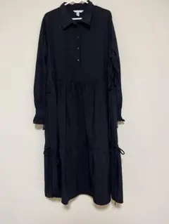 H&M 黒　シャツロングワンピース　フリル　リボン　マタニティ