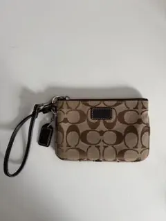 【美品】COACH コーチ リストレット ポーチ シグネチャー ブラウン
