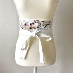 【新品和風刺繍ベルト】和風サッシュベルト　刺繍帯ベルト　着物ベルト　和装ベルト白