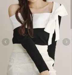 ワンショルダーリボンデザイントップス　fupel 春服　オフショル　ニット春服