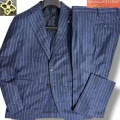 J6125美品タリアトーレ sartorialeチョークストライプスーツ 紺44
