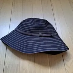 シゲマツ　ストライプ バケットハット　ブラック　ブラウン