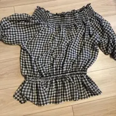 LOWRYS FARM フリルトップス　ギンガムチェック　ショート丈